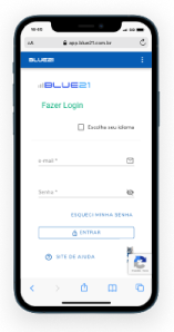 Interface do BLUE21 em dispositivo móvel
